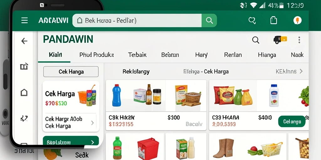 Tampilan antarmuka pengguna aplikasi Cek Harga PANDAWIN yang menarik dan informatif.