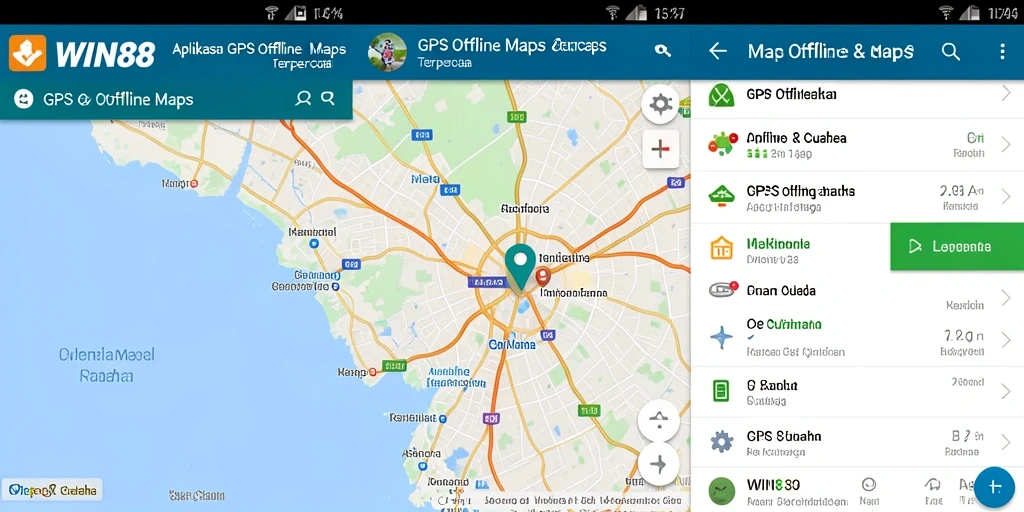 Antarmuka pengguna aplikasi GPS Offline Maps WIN88 yang sederhana dan informatif.