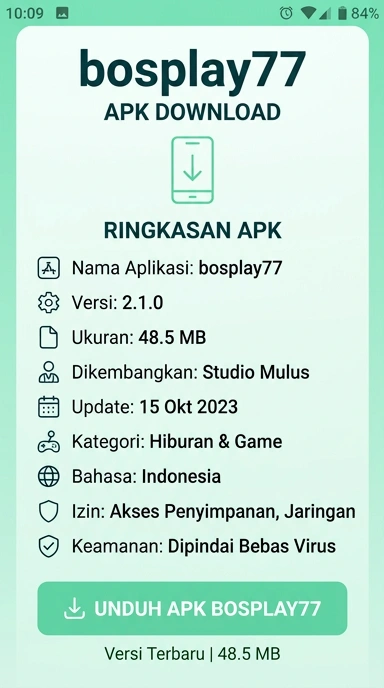 Tampilan halaman APK bosplay77
