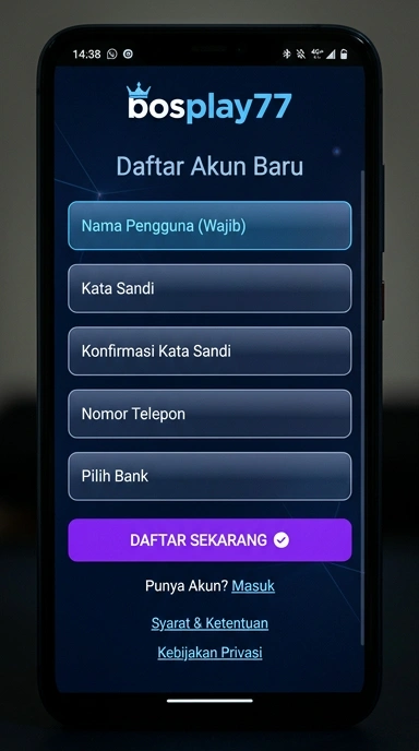 Tampilan halaman daftar bosplay77